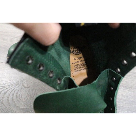 Vintage Dr DOC MARTEN Combat Boots England MIE Green Leather UK 3 US 5 - Picture 10 of 11